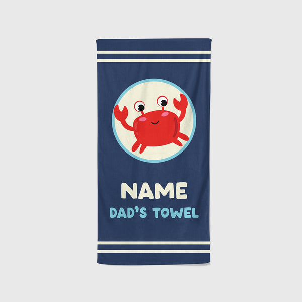 Personalised Beach Towel - Crabs Towel for Dad