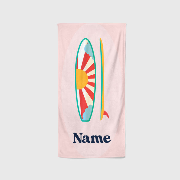 Personalised Beach Towel - Surfboard Pink Towel