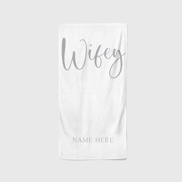 Personalised Beach Towel - "Wifey" Script Text Towel